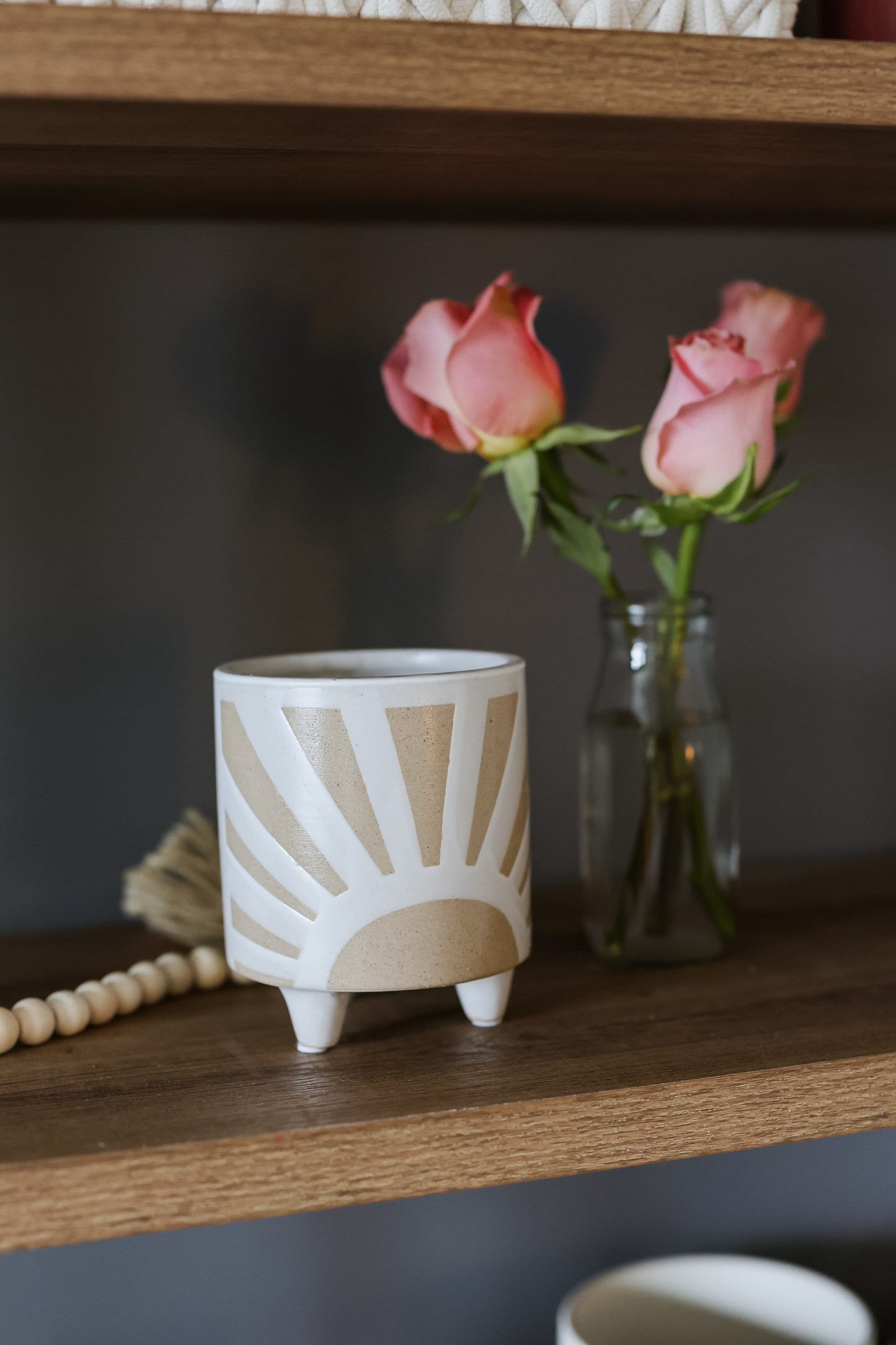 4" Ceramic Sun Planter • Cute Boho Planter • Indoor Outdoor Planter • Gift for Her • Pottery Planter • Footed White Planter • Unique Pot